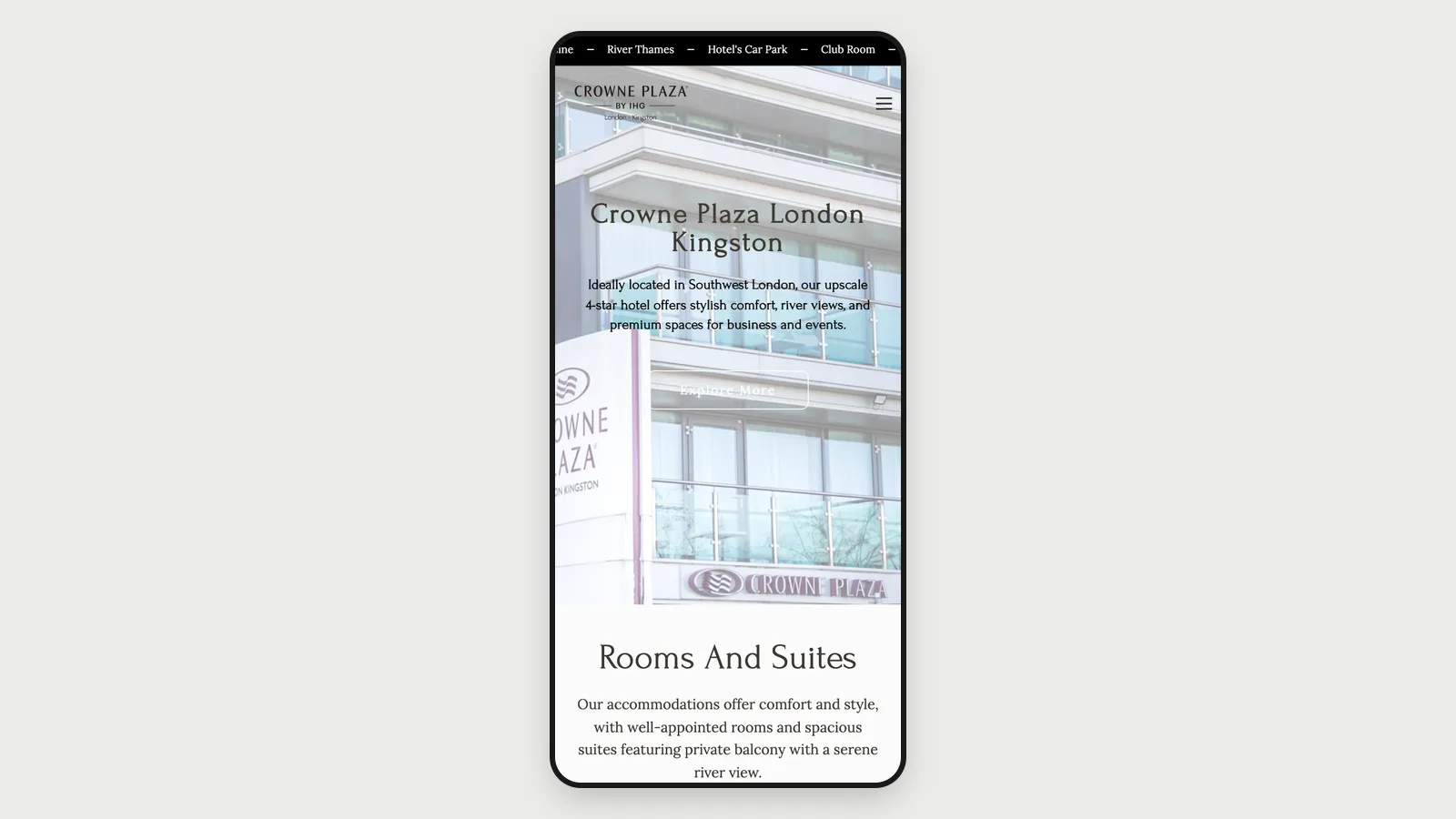 Crowne Plaza London Kingston Hotel Website screenshot 5